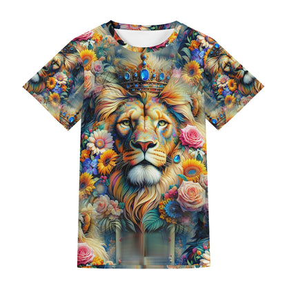 Lion’s Floral Kingdom – Unisex T-Shirt - Embrace Your Inner Majesty with Bold Elegance