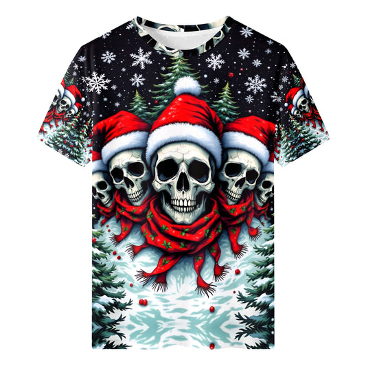 Santa Skulls in a Winter Wonderland Organic Cotton Christmas T-Shirt