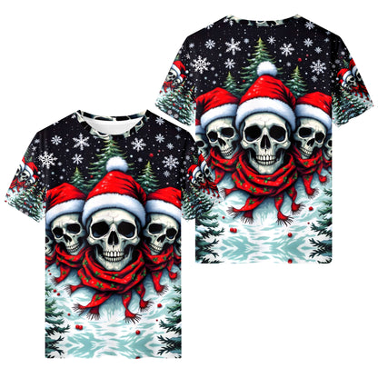 Santa Skulls in a Winter Wonderland Lycra Christmas T-Shirt