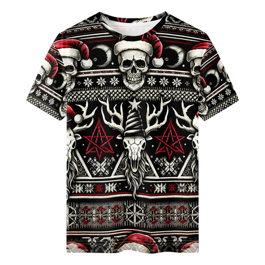 Santa’s Skull Stag Organic Cotton Christmas T-Shirt – Loud & Lethal
