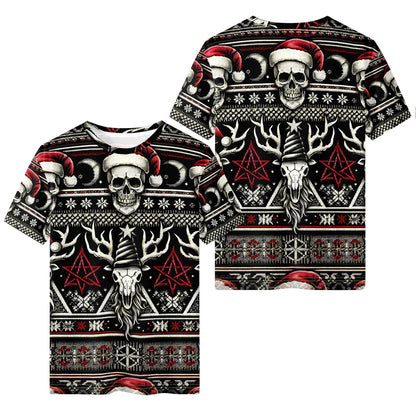Santa’s Skull Stag Lycra Christmas T-Shirt – Loud & Lethal