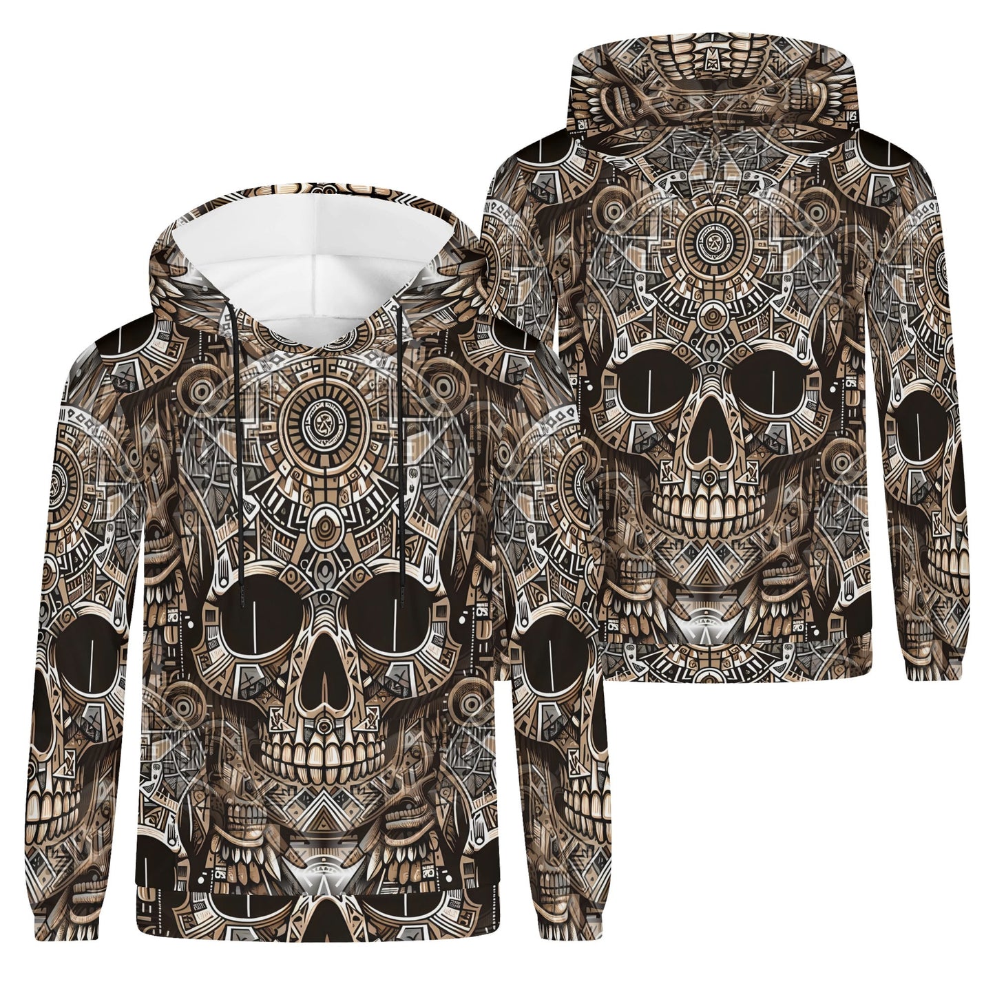 Skull Totem – Unisex Hoodie: A Bold Fusion of Tribal and Mechanical Artistry