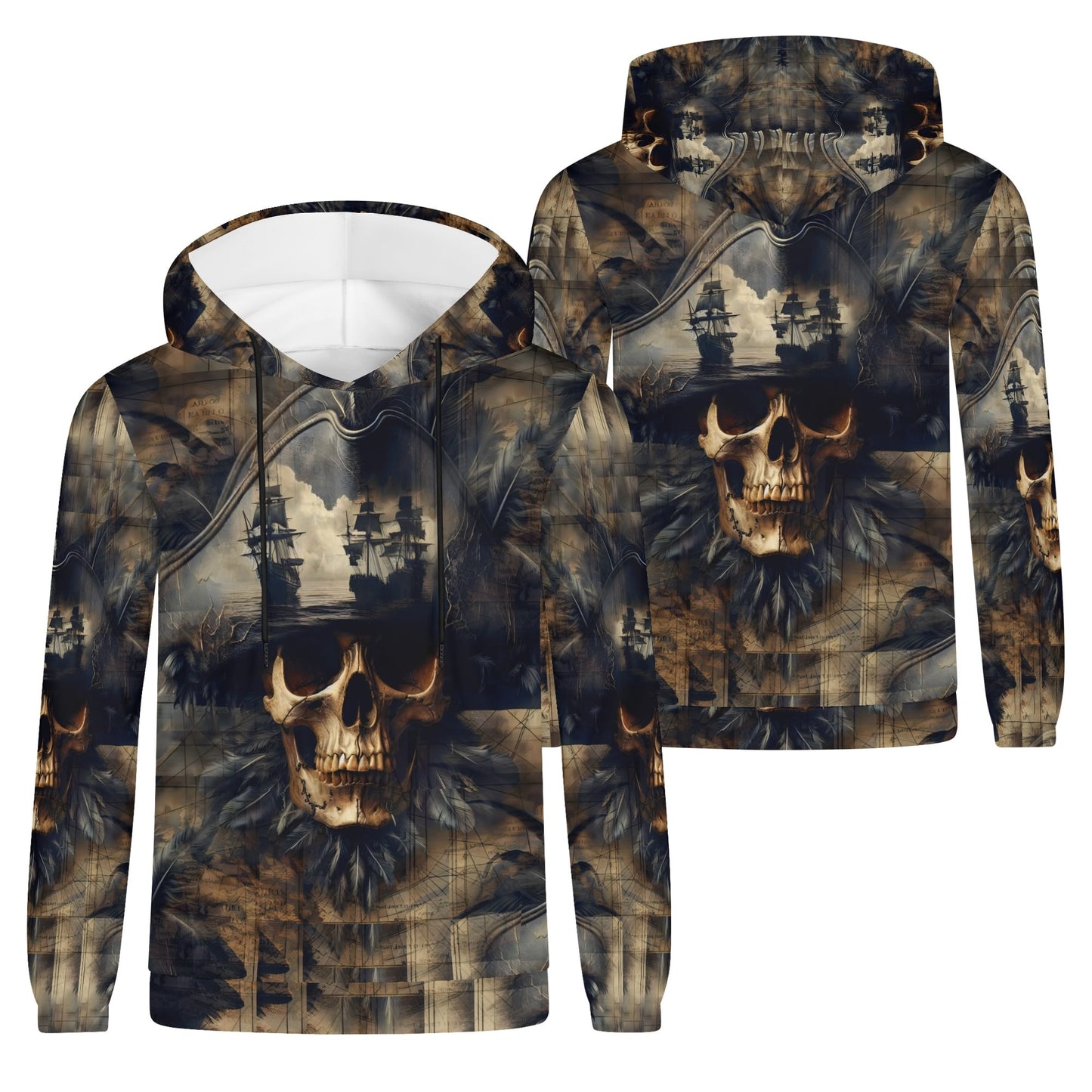 Skull and Sea - Unisex Hoodie - Bold Pirate-Themed All-Over Print