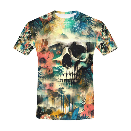 Spaced Out Skull – Unisex T-Shirt: Fusion of Nature, Mysticism, and Cosmic Energy