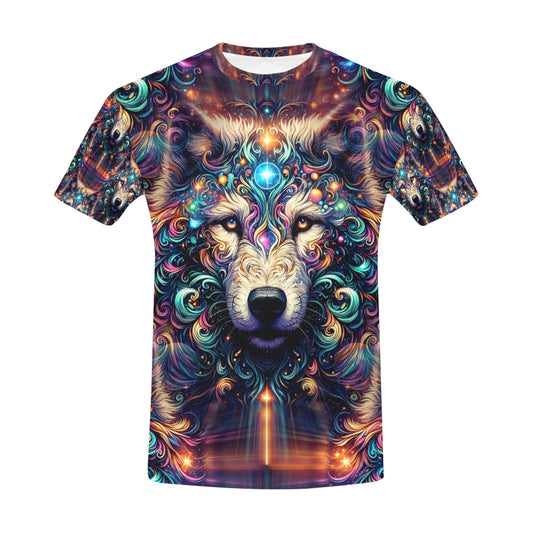 Stardust Wolf – Unisex T-Shirt: A Celestial Fusion of Wild Power and Cosmic Beauty