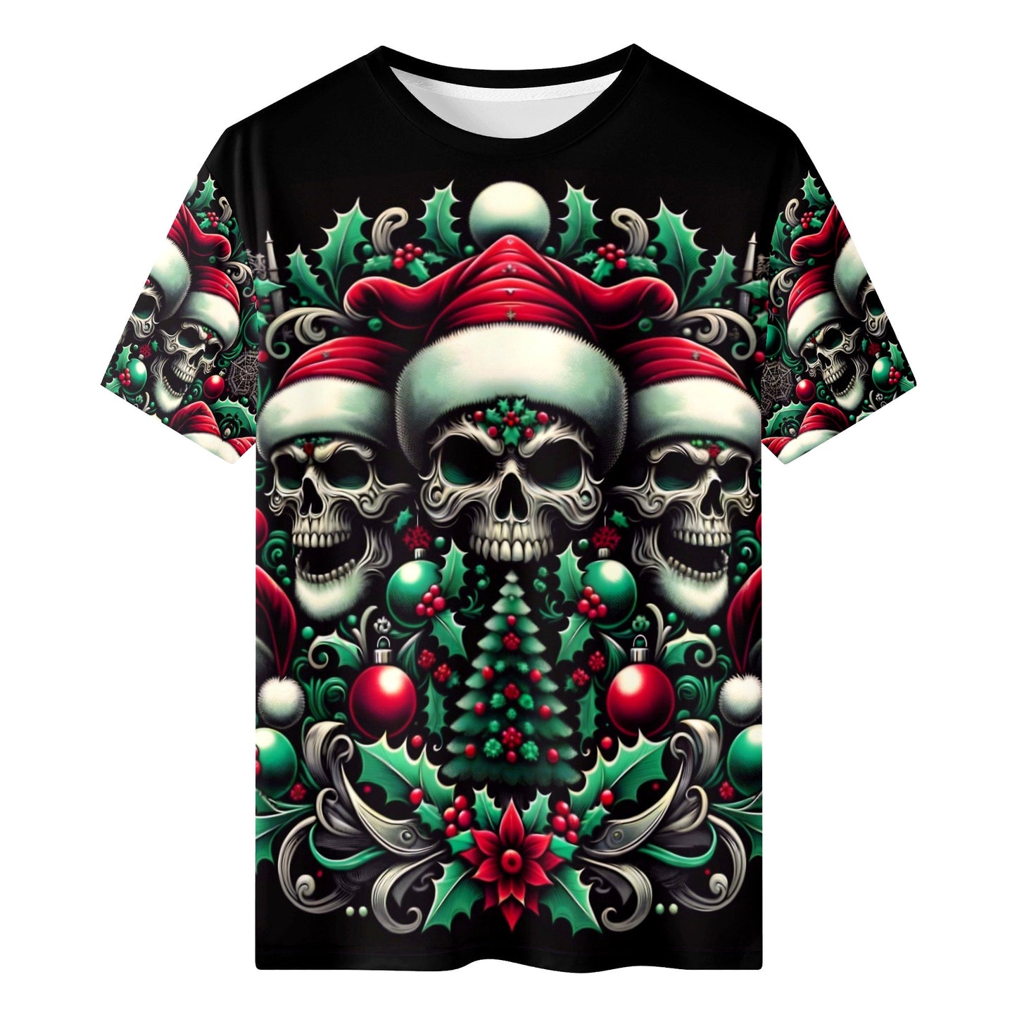 Three Skulls of Noel Organic Cotton Christmas T-Shirt