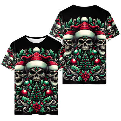 Three Skulls of Noel Organic Cotton Christmas T-Shirt