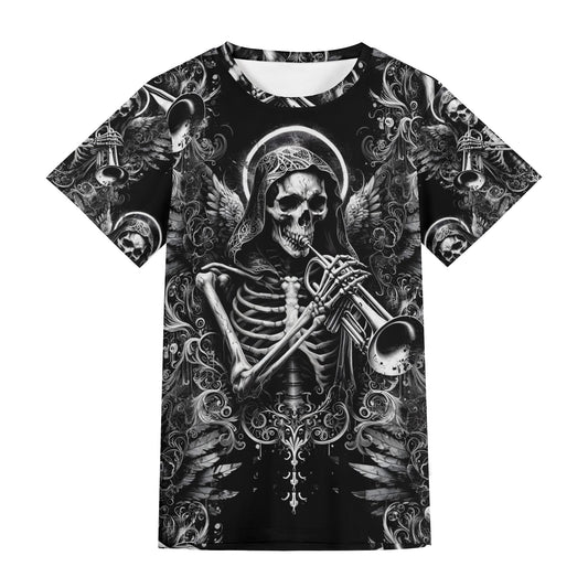 Trumpet of the Dead – Unisex T-Shirt - A Haunting Symphony of Gothic Elegance