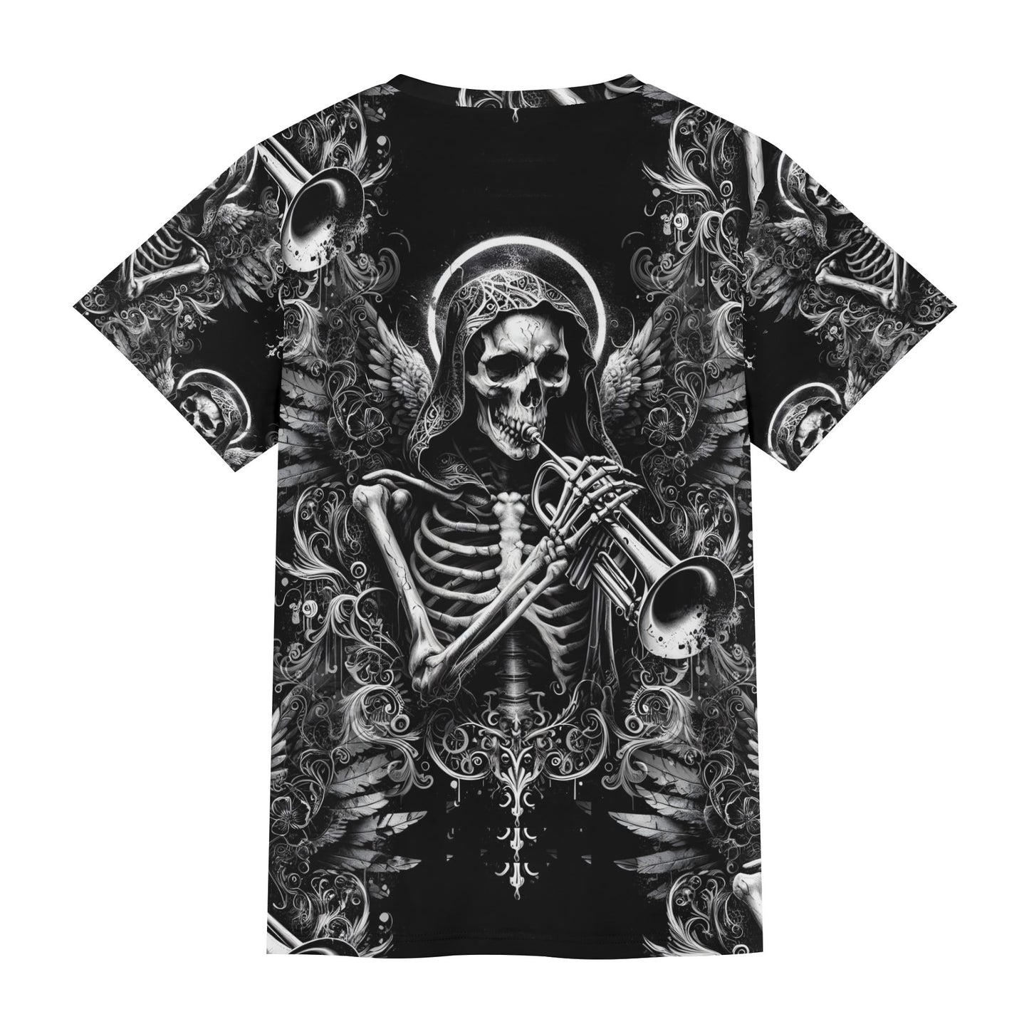 Trumpet of the Dead – Unisex T-Shirt - A Haunting Symphony of Gothic Elegance