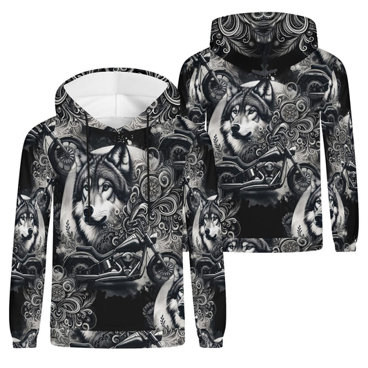 Wolf Rider - Unisex Hoodie - Bold Wolf & Motorcycle All-Over Print