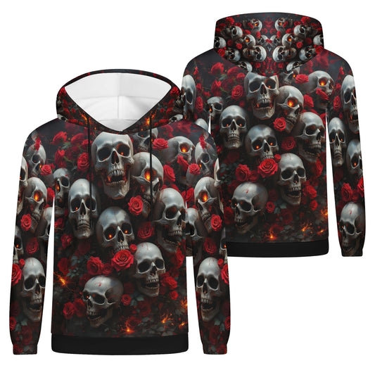 Loud and Lethal A Dance Among the Shadows Cotton Terry hoodie with skulls and red roses design