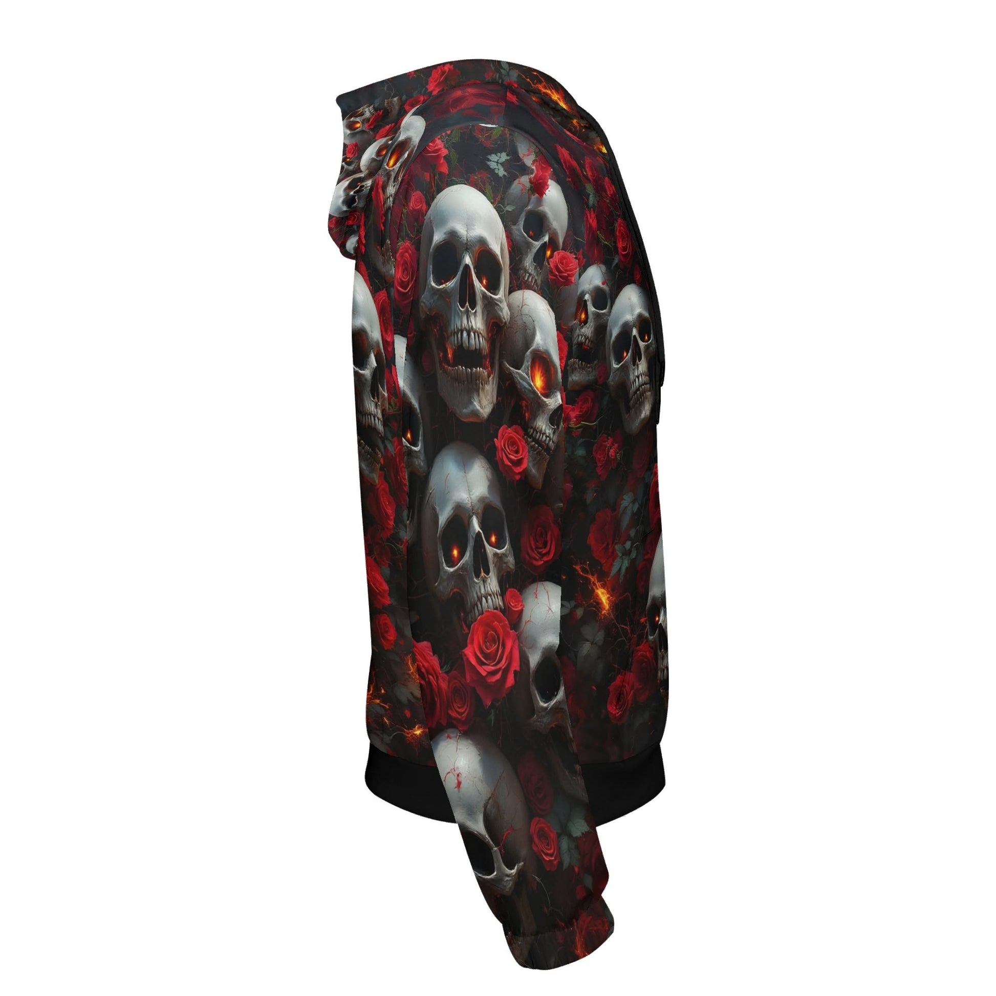 Loud and Lethal A Dance Among the Shadows Cotton Terry hoodie featuring skulls and red roses design