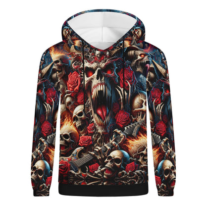 A Wild Dance in Flames Cotton Terry hoodie by Loud and Lethal with skull and rose graphic design