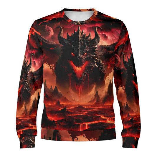 Infernal Dominion Poly French Terry Sweatshirt by Loud and Lethal unisex sweater with fiery demon landscape print