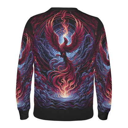 Loud and Lethal unisex sweater with vibrant phoenix rising graphic in red blue on black Phoenix Fury Poly French Terry Sweatshirt