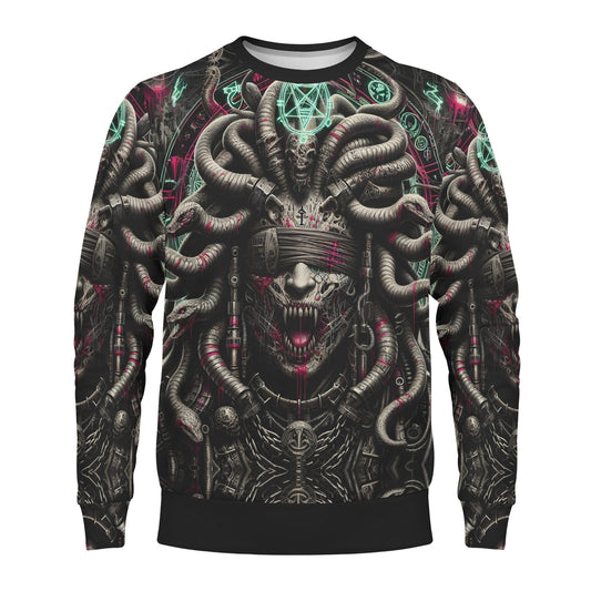 Loud and Lethal Mythical Monsters Medusa Poly French Terry Sweatshirt unisex crewneck with dark Medusa tentacle skull design