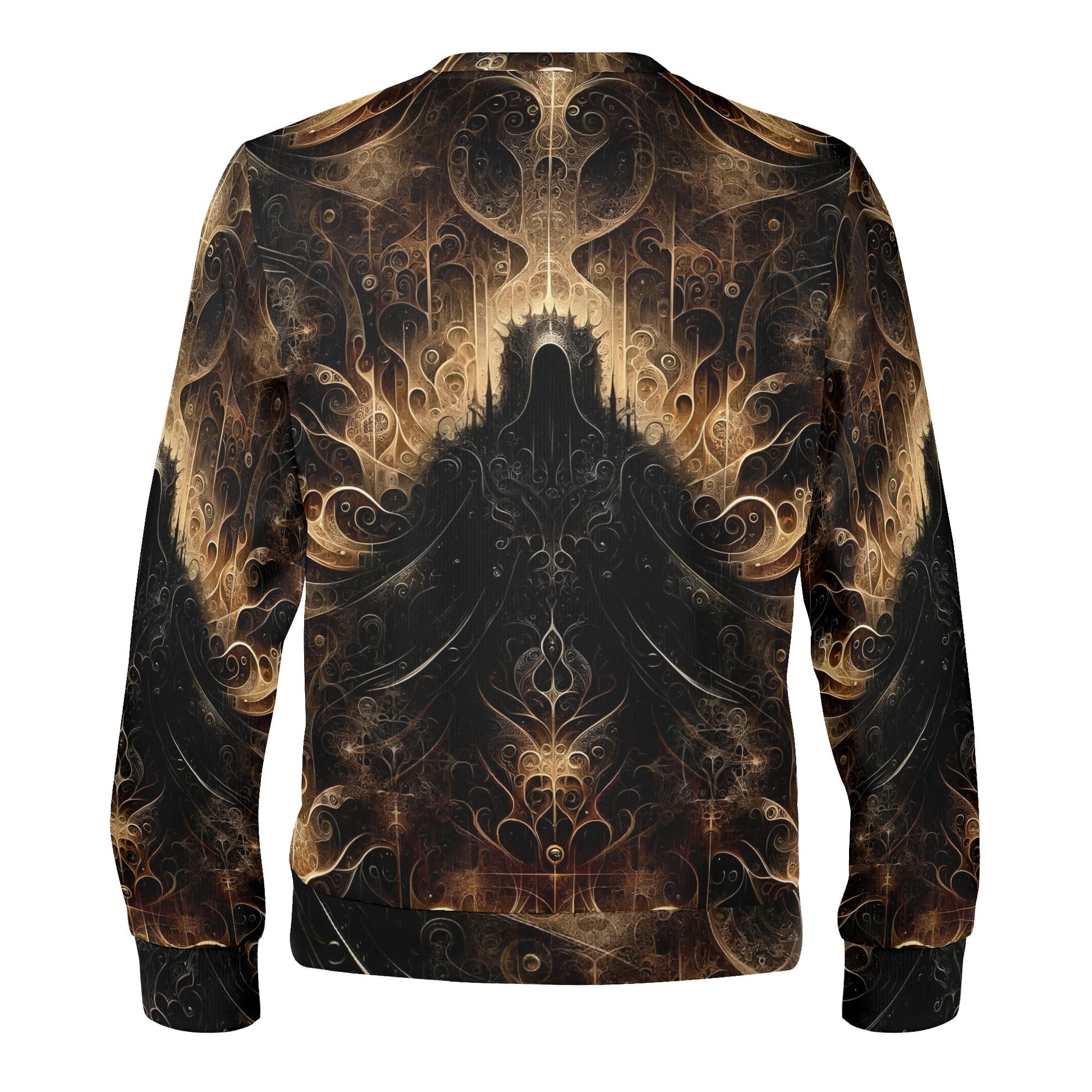 Gilded Enigma Poly French Terry Sweatshirt unisex crewneck with dark gold ornate fractal back design by Loud and Lethal
