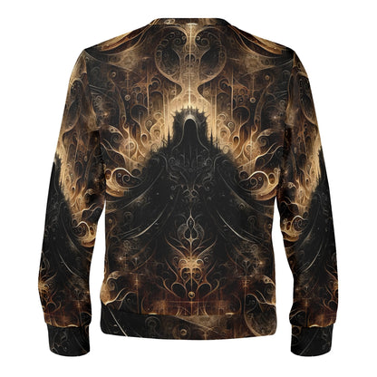 Gilded Enigma Poly French Terry Sweatshirt unisex crewneck with dark gold ornate fractal back design by Loud and Lethal