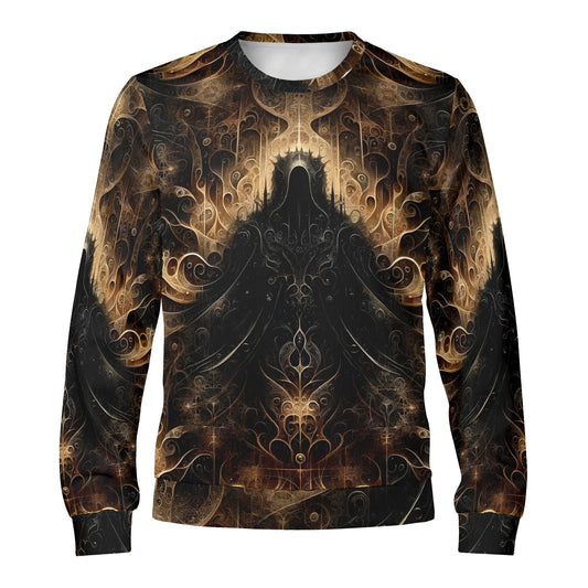 Gilded Enigma Poly French Terry Sweatshirt Loud and Lethal unisex sweater with ornate dark gold surreal pattern