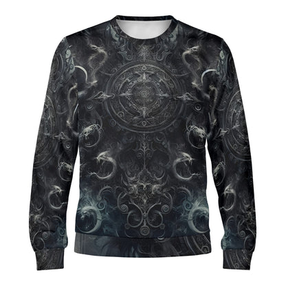 The Ornate Prophecy Poly French Terry Sweatshirt unisex crewneck sweater black gray ornate mystical mandala design Loud and Lethal