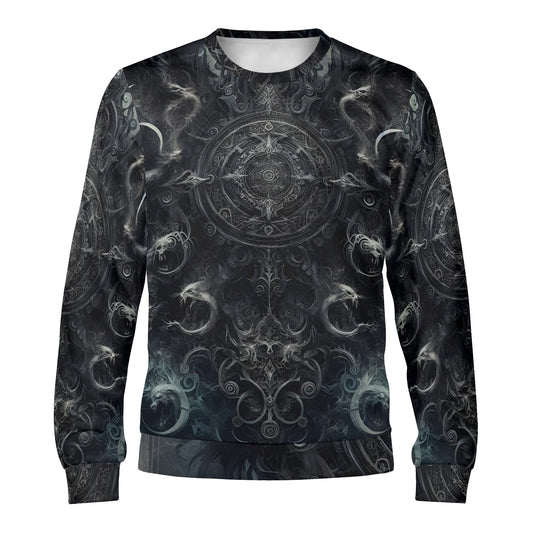 The Ornate Prophecy Poly French Terry Sweatshirt unisex crewneck sweater black gray ornate mystical mandala design Loud and Lethal
