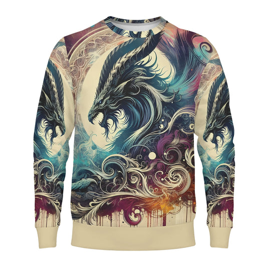 Loud and Lethal Dragons Fury Poly French Terry Sweatshirt unisex cream cuff graphic dragon art