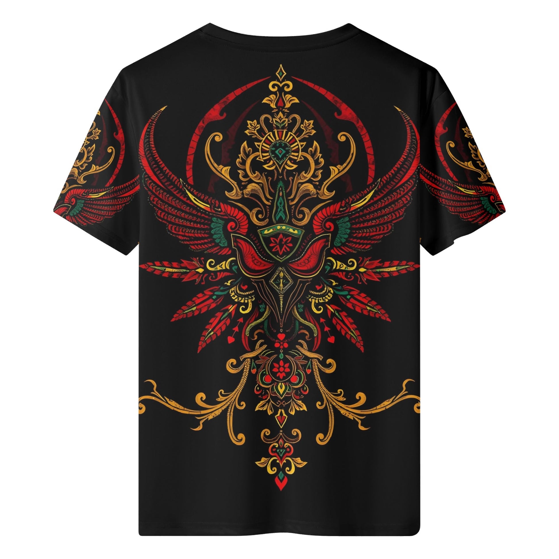 Ornate Uprising Lycra T-Shirt Limited Edition black unisex tee back with red and gold winged crest design