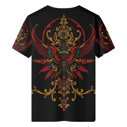 Ornate Uprising Lycra T-Shirt Limited Edition black unisex tee back with red and gold winged crest design