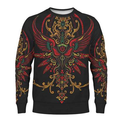 Ornate Uprising Poly French Terry Sweatshirt Limited Edition unisex black sweater with red green gold phoenix design