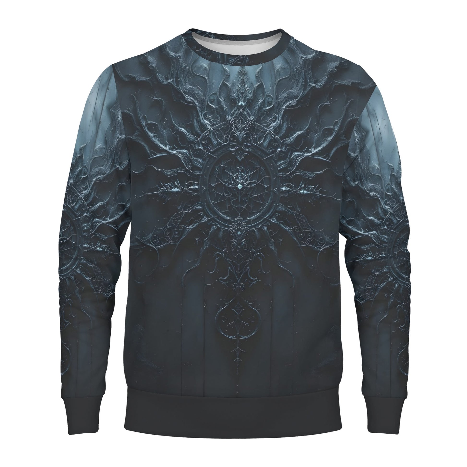 Loud and Lethal unisex sweater Darkened Essence Poly French Terry Sweatshirt with dark embossed mandala design