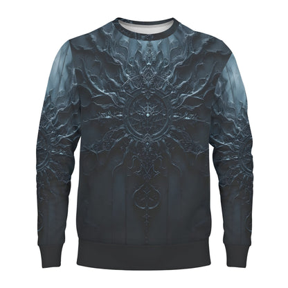 Loud and Lethal unisex sweater Darkened Essence Poly French Terry Sweatshirt with dark embossed mandala design