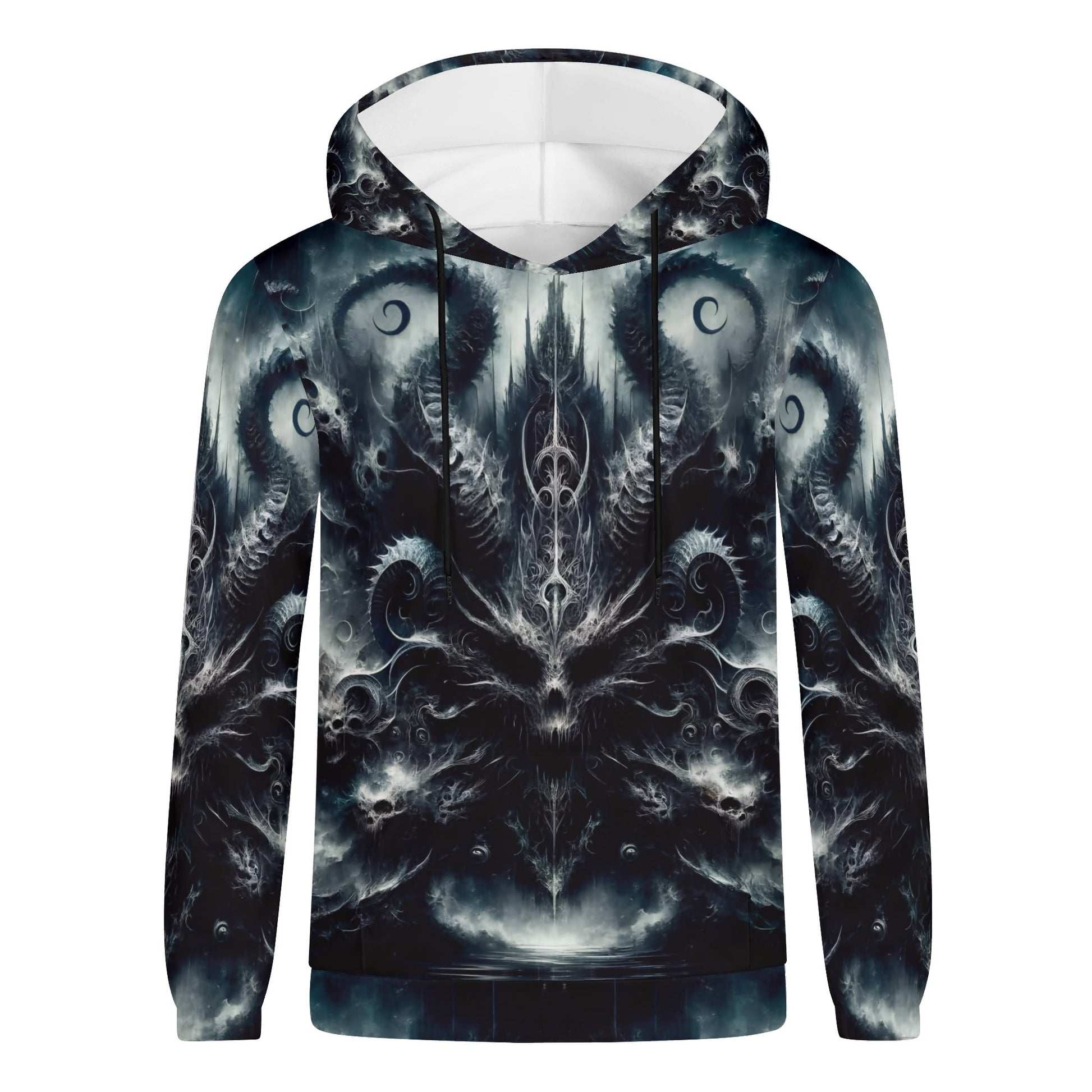 Ashen Spiral of the Endborn Poly French Terry Hoodie by Loud and Lethal with dark intricate fantasy design