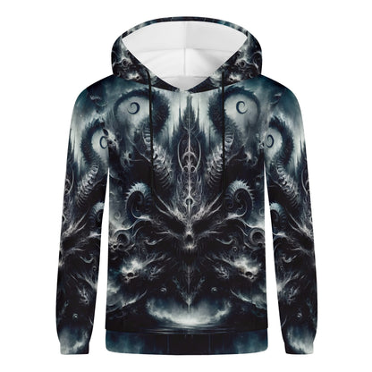 Ashen Spiral of the Endborn Poly French Terry Hoodie by Loud and Lethal with dark intricate fantasy design