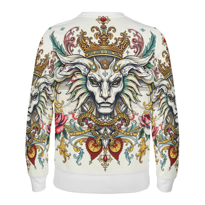Mystical Majesty Limited Edition Poly French Terry Sweatshirt unisex white sweater with crowned lion and ornate floral print