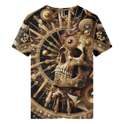 Loud and Lethal Baroque Bliss 100% Cotton T-Shirt featuring detailed ornate skull and sunburst design