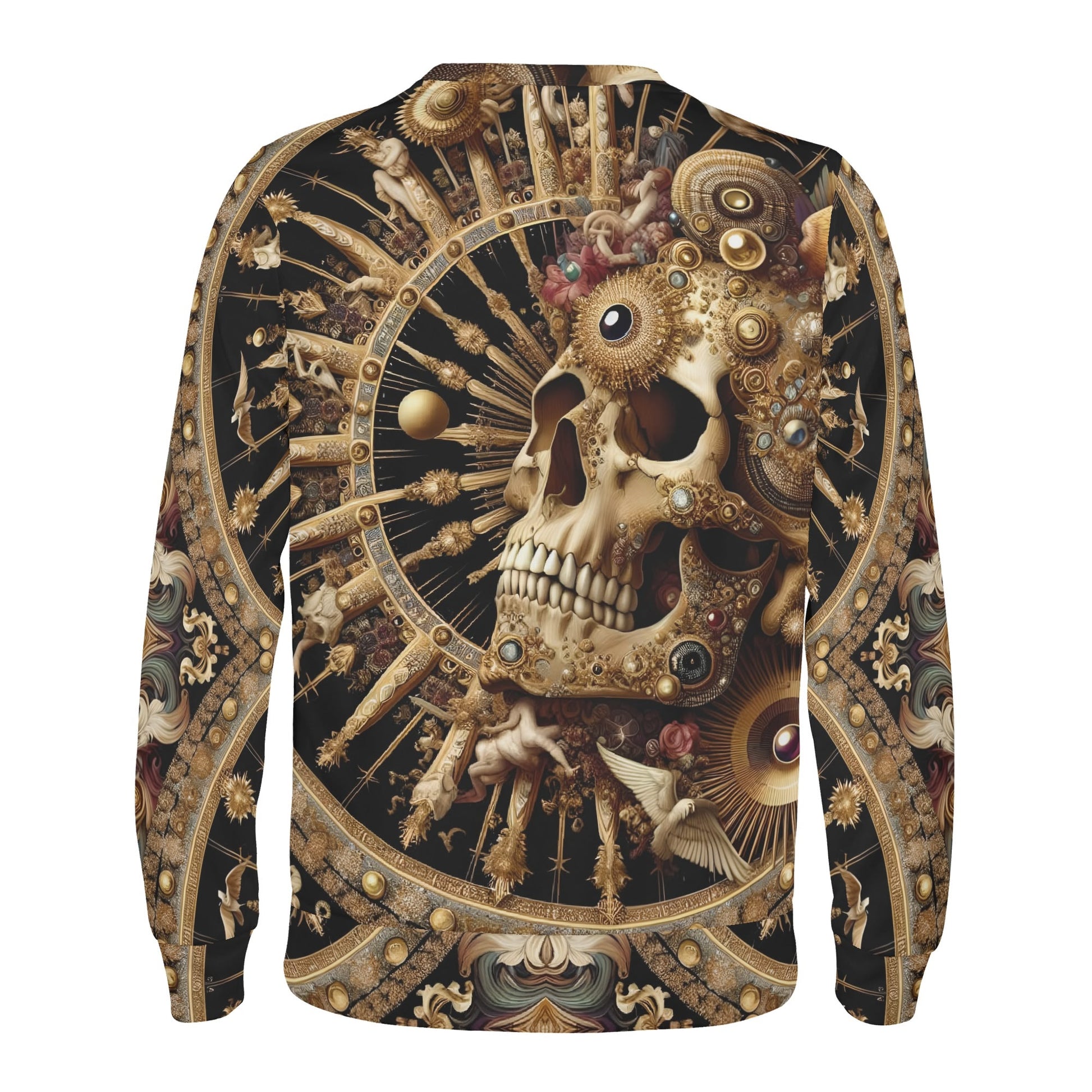 Baroque Bliss Poly French Terry Sweatshirt unisex sweater with ornate skull and intricate gold baroque design