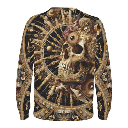 Baroque Bliss Poly French Terry Sweatshirt unisex sweater with ornate skull and intricate gold baroque design
