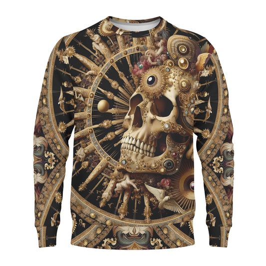 Baroque Bliss Poly French Terry Sweatshirt unisex sweater with ornate skull and intricate golden baroque design