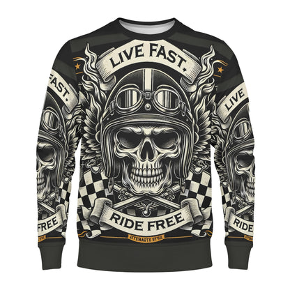 Bikers Oath Poly French Terry Sweatshirt . Loud and Lethal unisex sweater with skull biker helmet graphic
