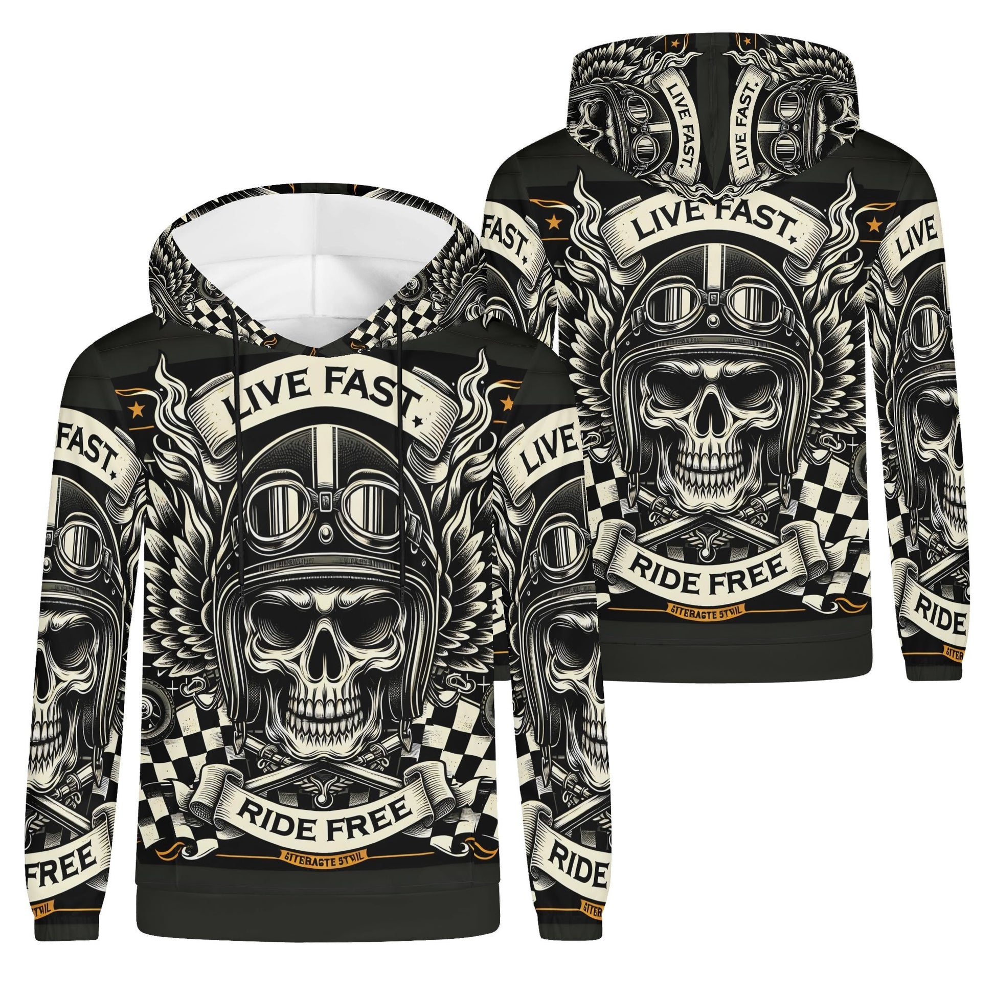 Loud and Lethal Bikers Oath Poly French Terry hoodie with skull biker graphic and live fast ride free design