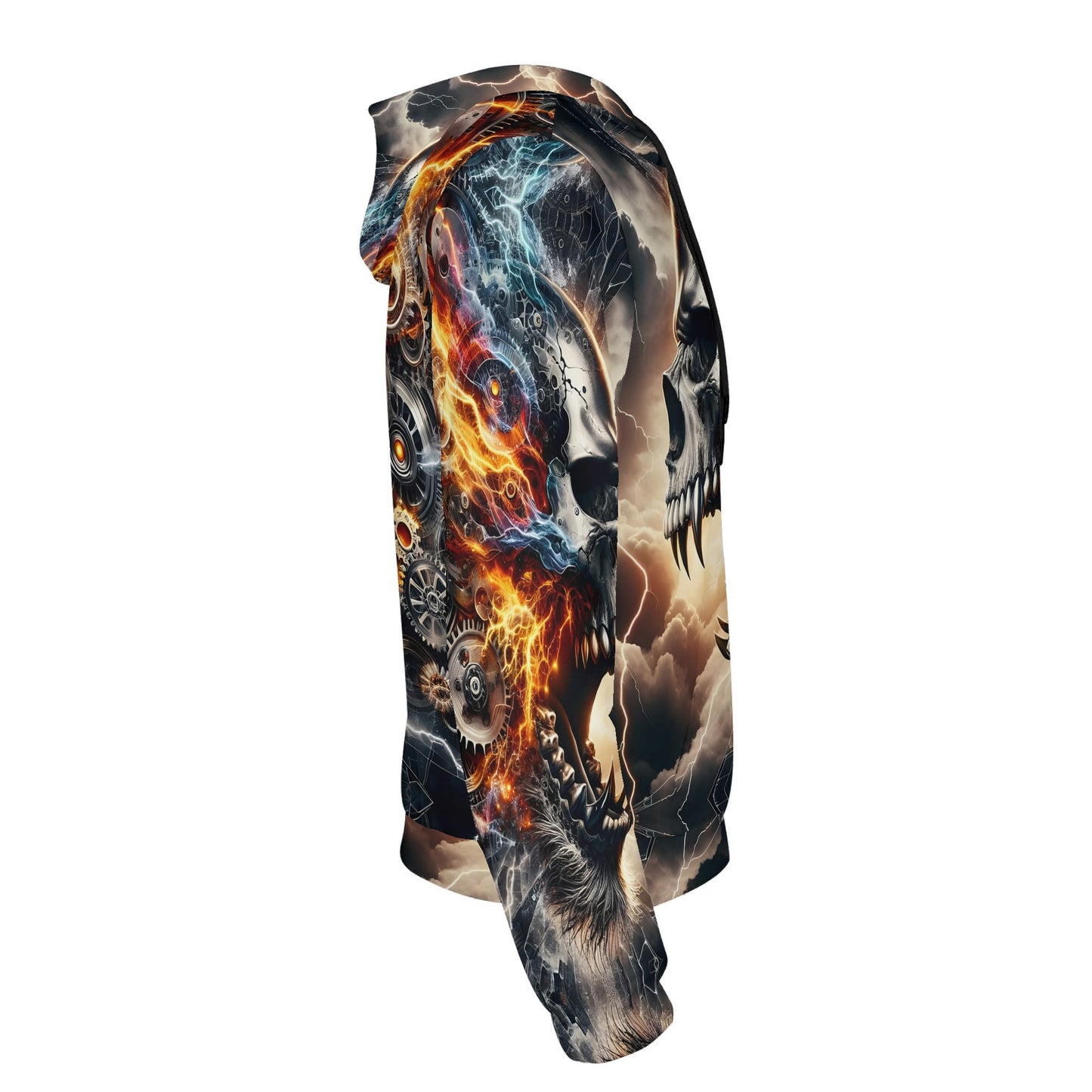Bolt of the Ancients Poly French Terry hoodie by Loud and Lethal with fiery skull and lightning design