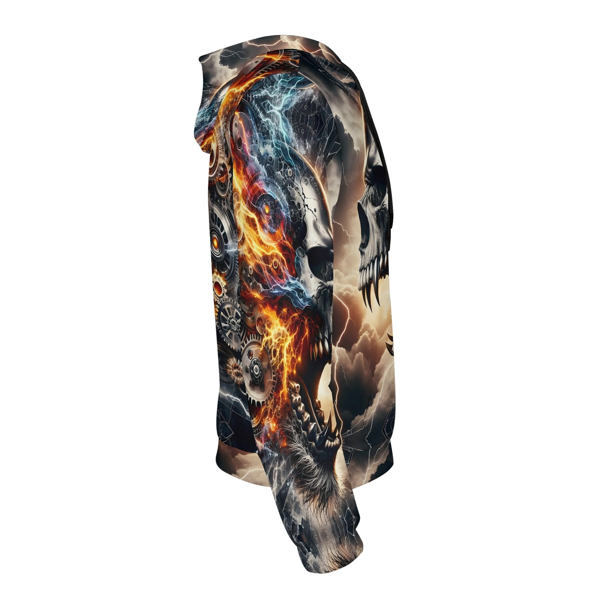 Bolt of the Ancients Poly French Terry hoodie by Loud and Lethal with fiery skull and lightning design