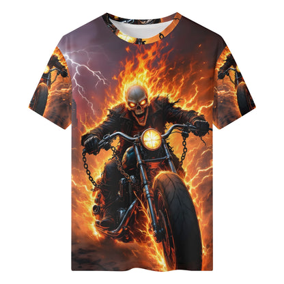Born to Raise Hell 100 Cotton T-SHIRT with fiery skeleton riding motorcycle graphic