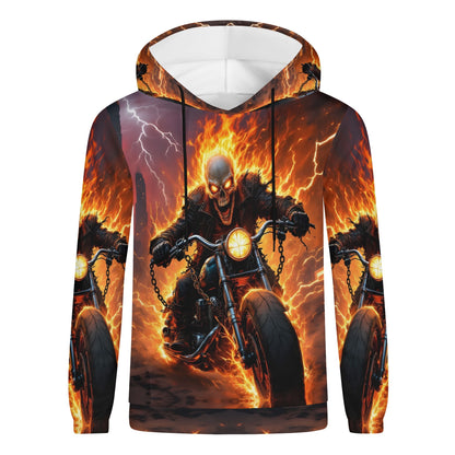Born to Raise Hell Cotton Terry hoodie featuring fiery skeleton biker graphic on unisex hoodie