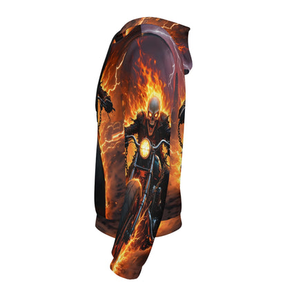 Born to Raise Hell Poly French Terry hoodie by Loud and Lethal with flaming skeleton biker design