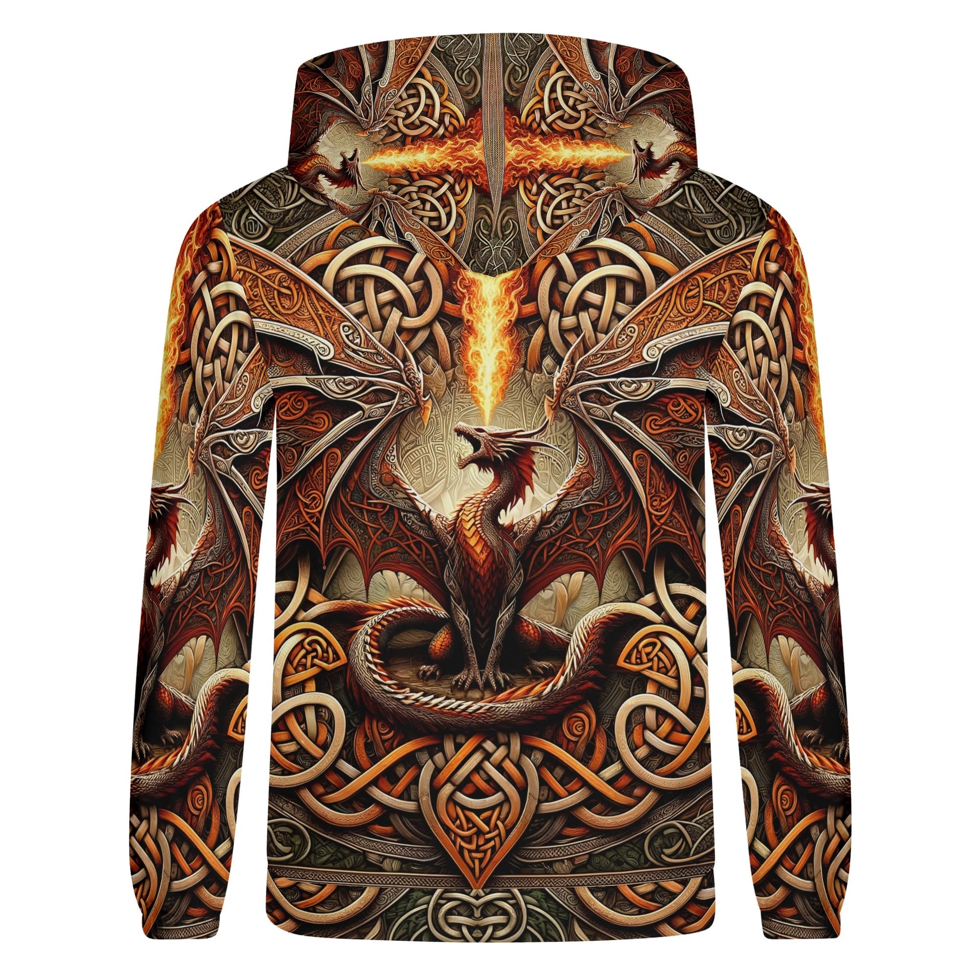 Braided Fury Cotton Terry Hoodie with detailed fiery dragon and Celtic knot design unisex hoodie
