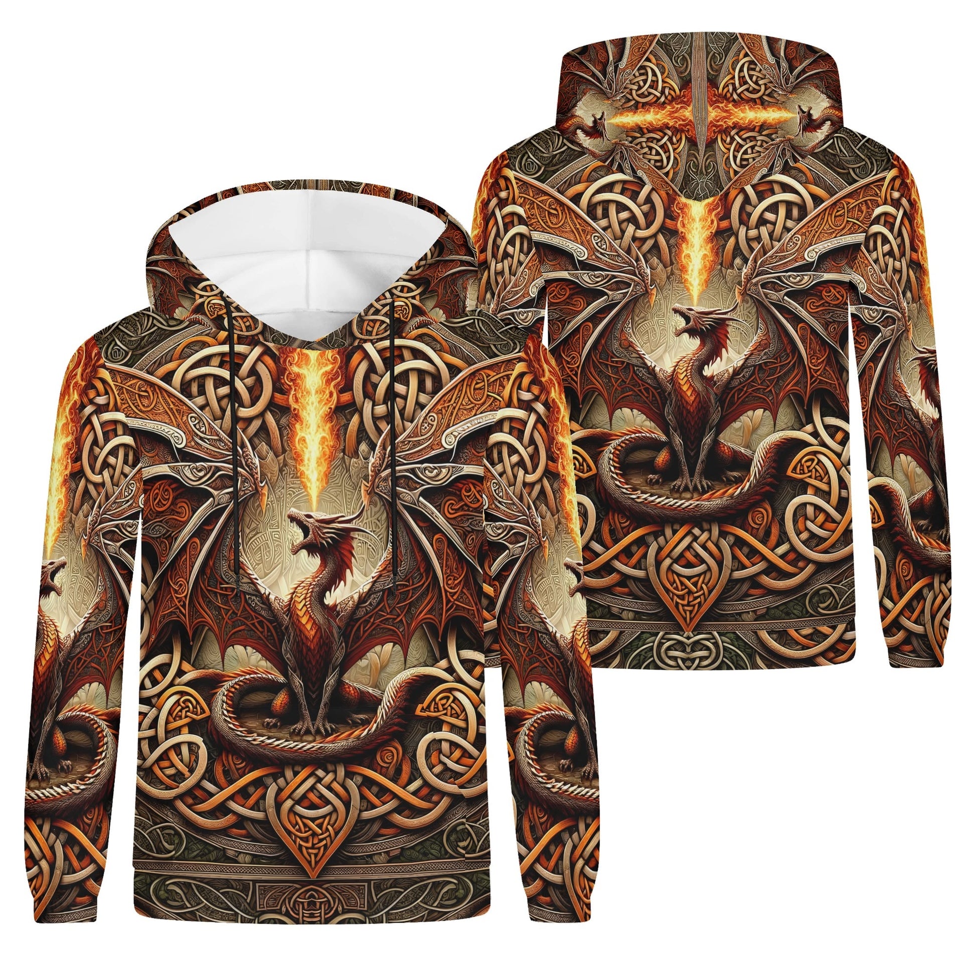 Loud and Lethal Braided Fury Cotton Terry Hoodie with fiery dragon and Celtic knot design