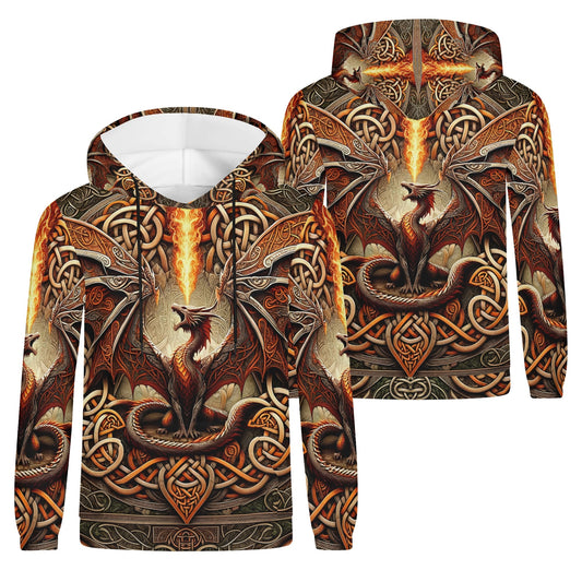 Loud and Lethal Braided Fury Cotton Terry Hoodie with fiery dragon and Celtic knot design