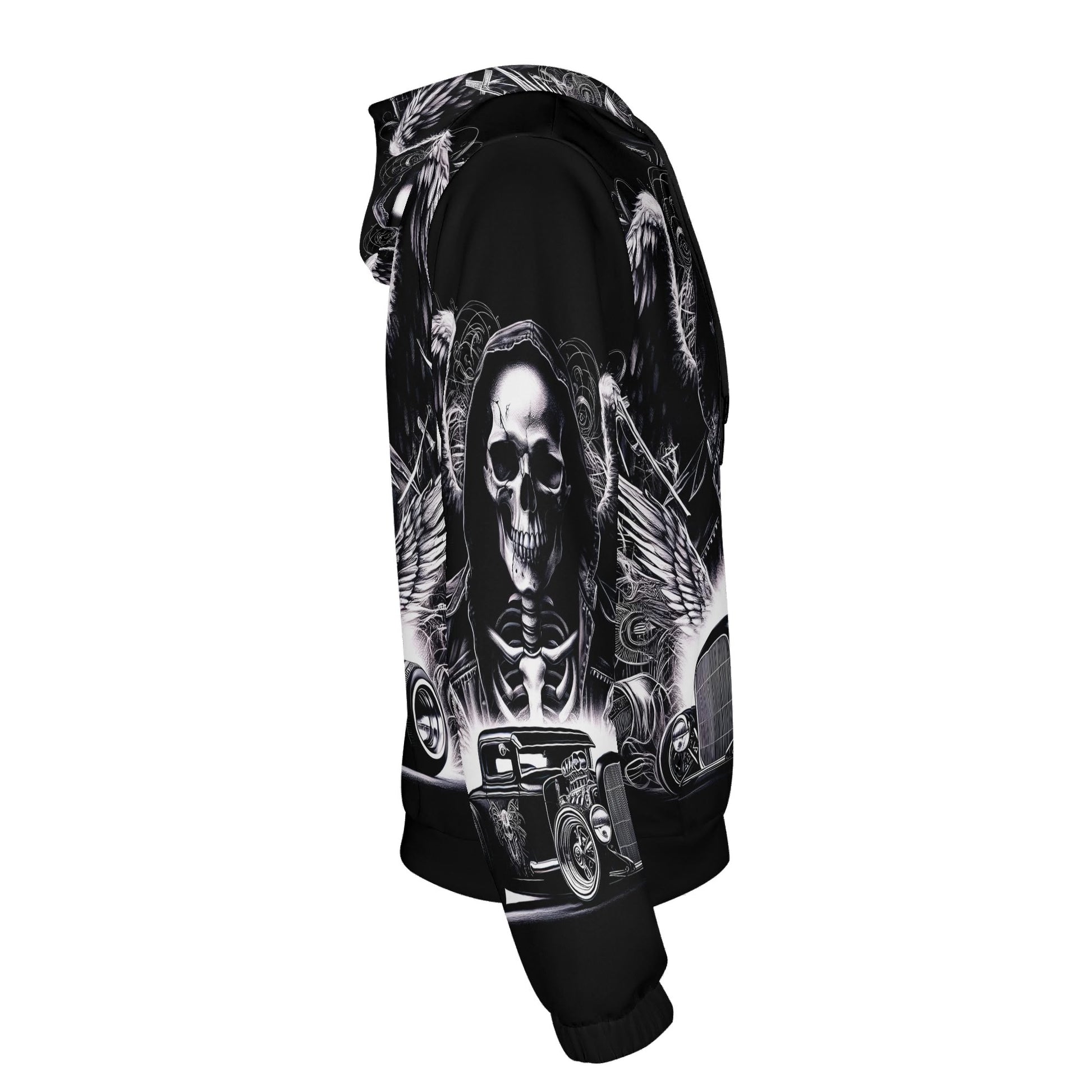 Loud and Lethal Chrome and Bones Poly French Terry hoodie with skull and vintage car graphic design