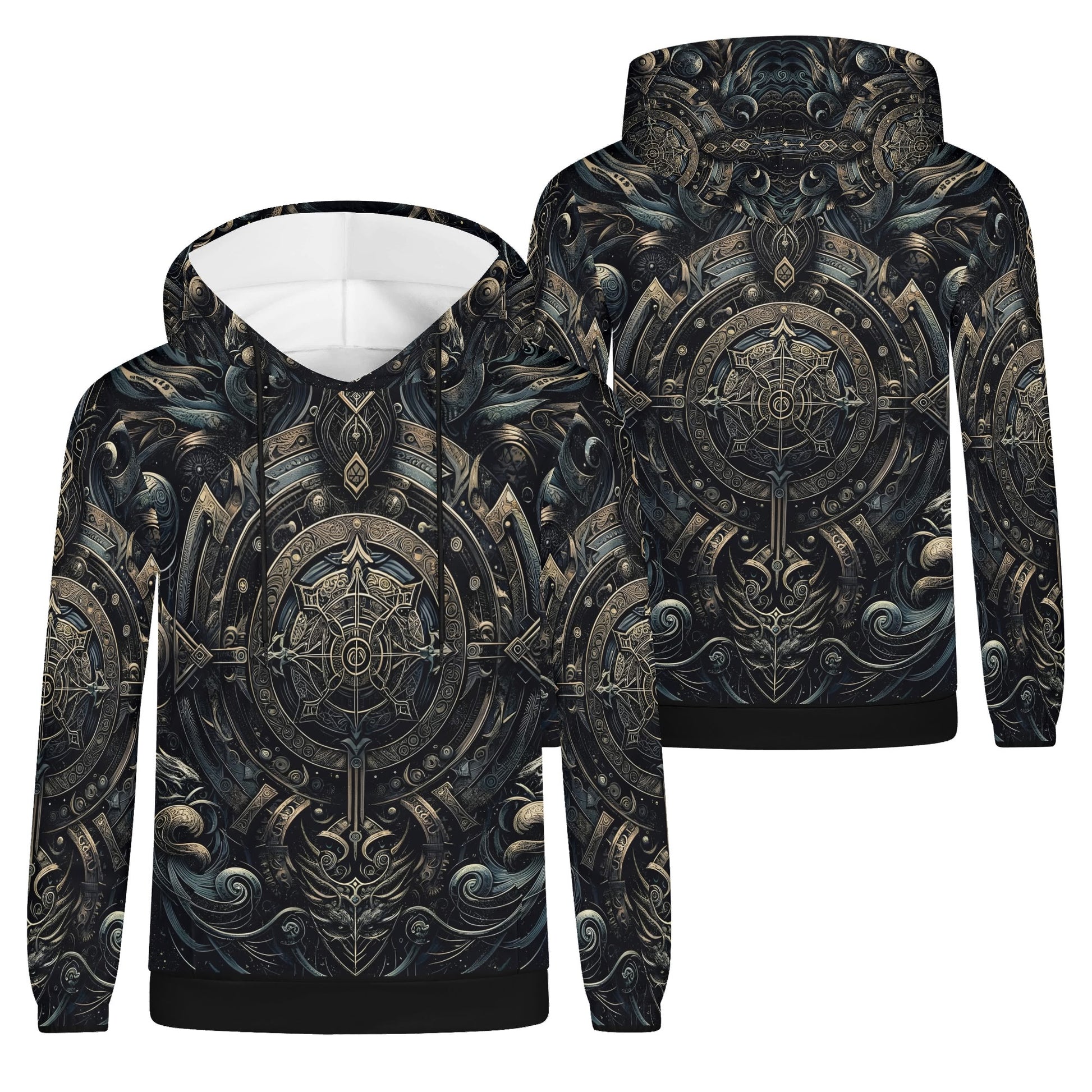 Unisex Chronicles of the Ether Cotton Terry Hoodie by Loud and Lethal with intricate dark fantasy design